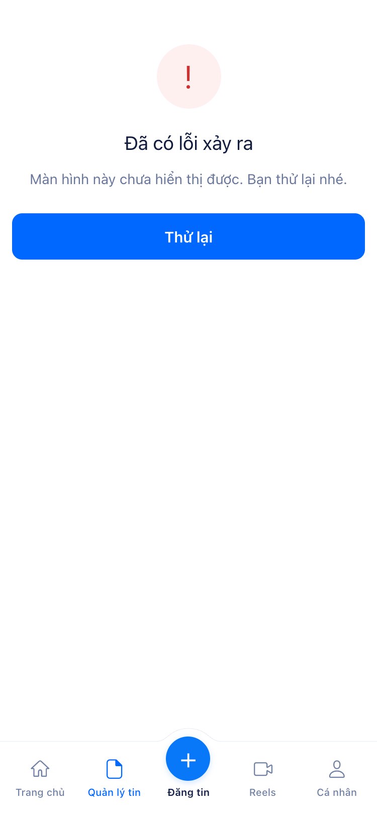 Màn hình Đã có lỗi xảy ra